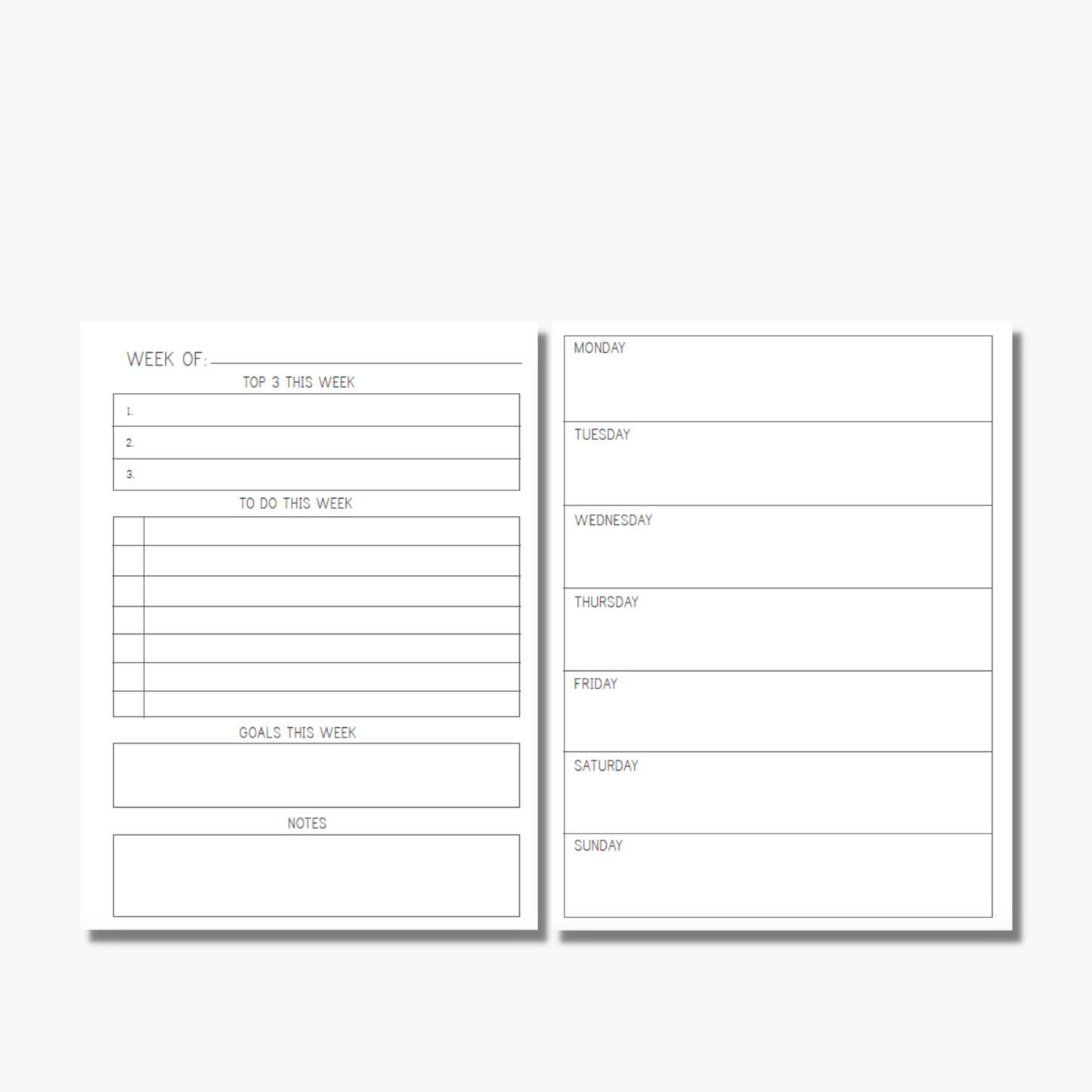 Week On 1 page w/To Do List & Notes