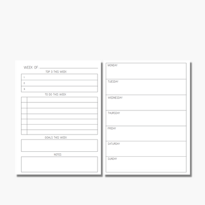 Week On 1 page w/To Do List & Notes