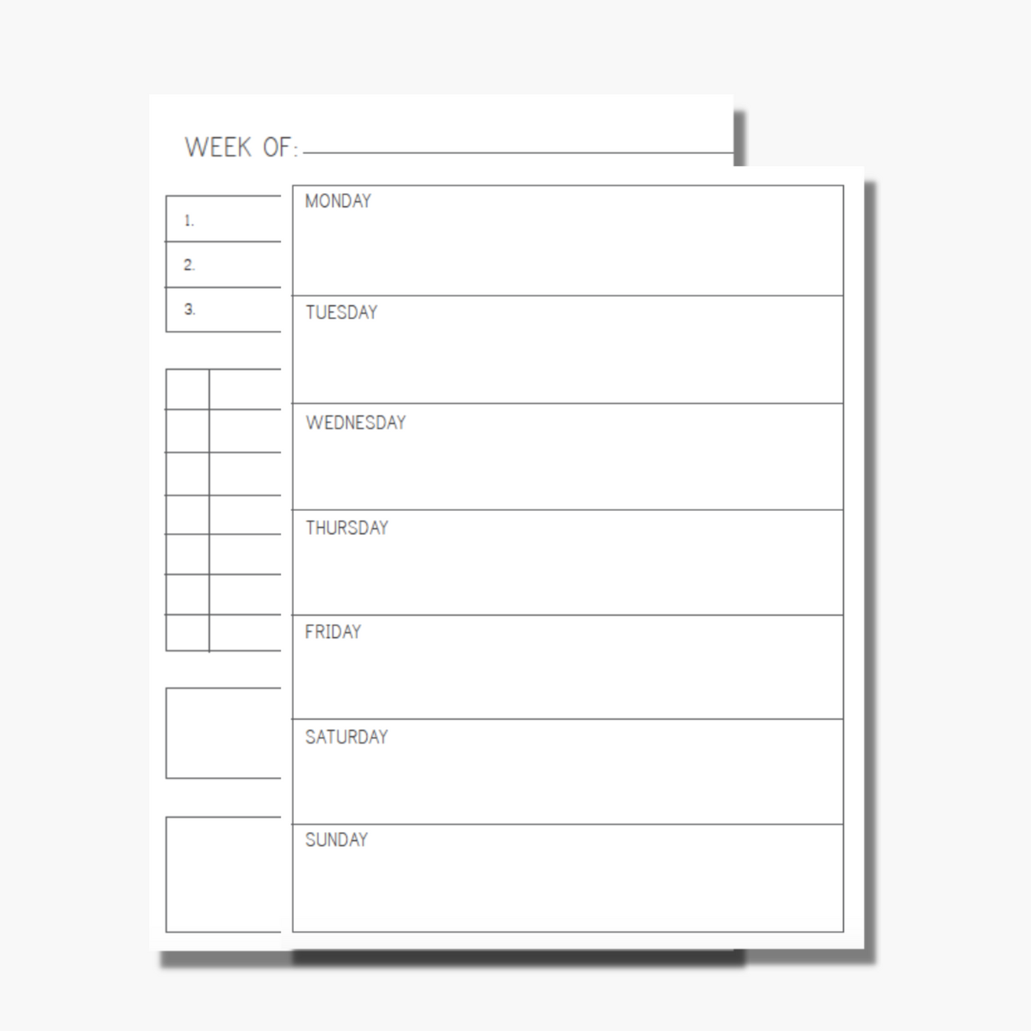 Week On 1 page w/To Do List & Notes